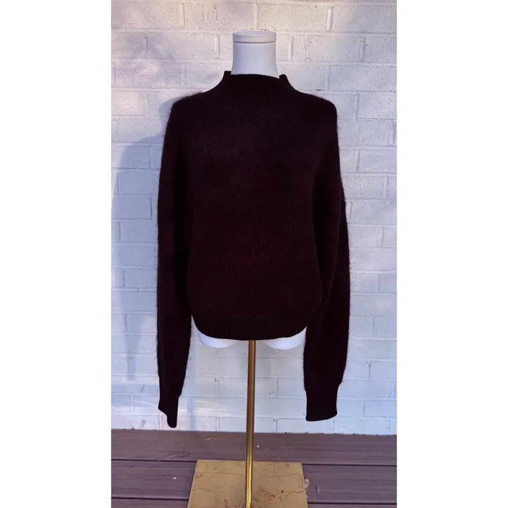 Rebecca Minkoff Priscilla Two Texture Merino Wool / Alpaca Mock Neck Sweater L